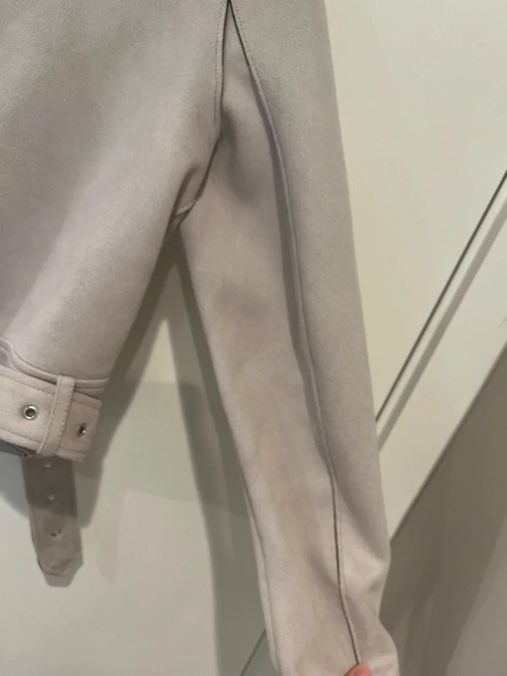 ZARA Basic Faux Suede Moto Jacket XS Beige Cropped Belted - Picture 6 of 8